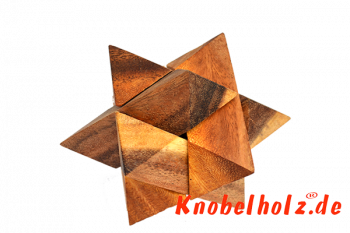 Stern Puzzle 3D Puzzle mit 6 Holzteilen für einen Spieler in den Maßen 7,0 x 7,0 x 7,0 cm, samanea wooden puzzle brain teaser