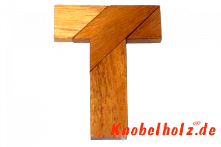 T Puzzle Buchstaben Holzpuzzle T Wooden Game Tangram mit 4 Holzteilen in den Maßen 7,6 x 4,5 x 2,0 cm, samanea brain teaser