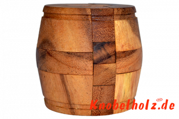 Wine Fass 3D Puzzle mit Holzteilen für eine Person in den Maßen 6,8 x 6,8 x 6,8 cm, samanea wooden puzzle brain teaser