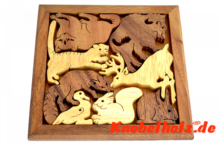 Kinder Zoo Puzzle aus Holztieren Holzpuzzle mit Tieren aus Holz, Kinder Puzzle, Geduld Puzzle, Denkspiel in den Maßen 18,0 x 18,0 x 2,0 cm, samanea brain teaser puzzle